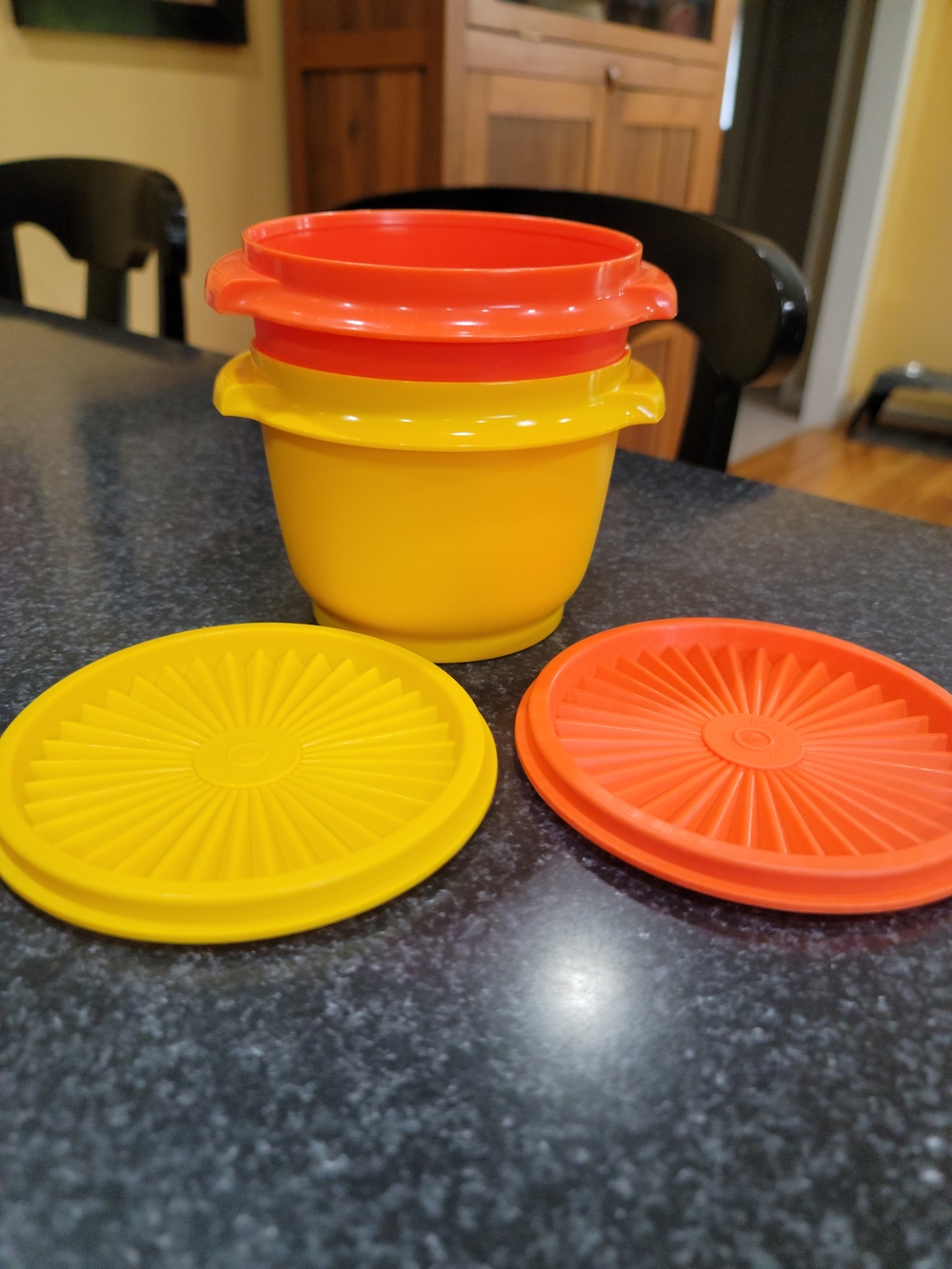 Vintage Tupperware Yellow and Orange Bowls with Matching Lids